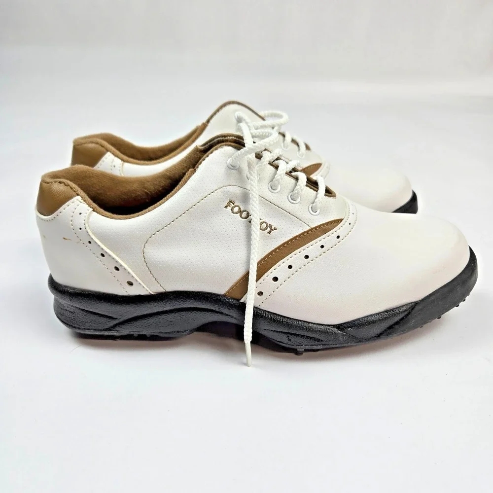 Footjoy Golf Shoes Mens Size 7‎ Contour Soft Spikes 48762 White Brown Comfort